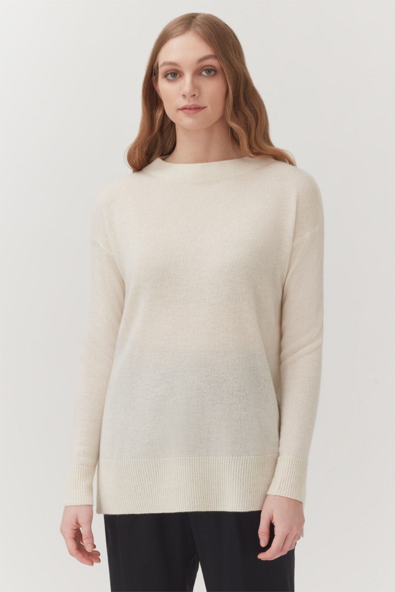 Swetry Damskie Cuyana Single-Origin Cashmere Funnel Neck Białe | DSP8420AF