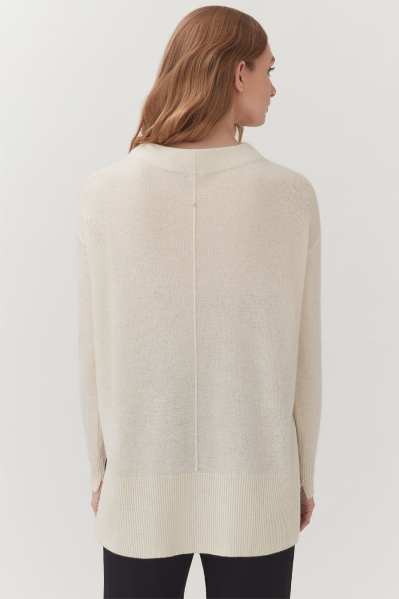 Swetry Damskie Cuyana Single-Origin Cashmere Funnel Neck Białe | DSP8420AF