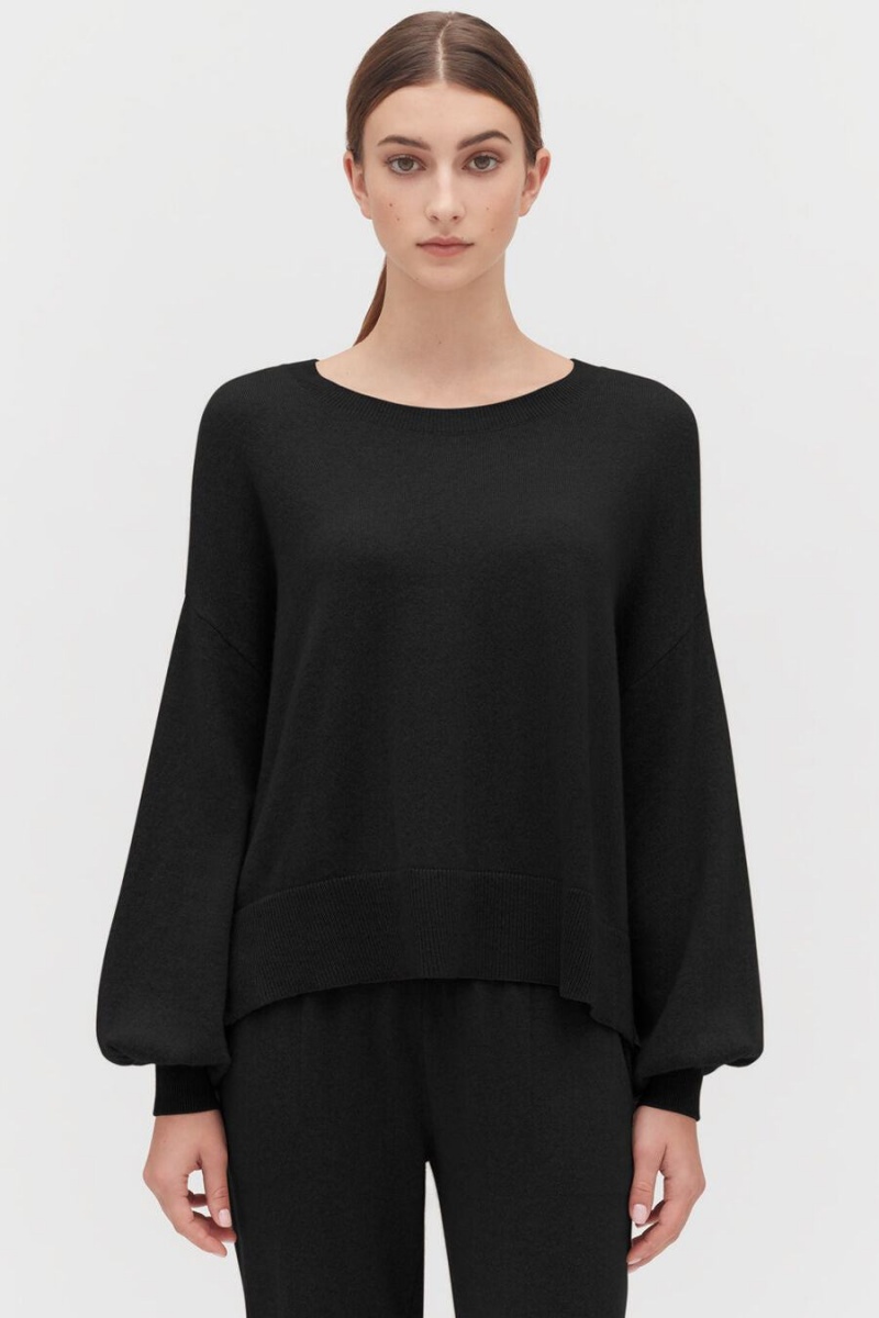 Swetry Damskie Cuyana Single-Origin Cashmere Open Side Czarne | KGB1396XQ