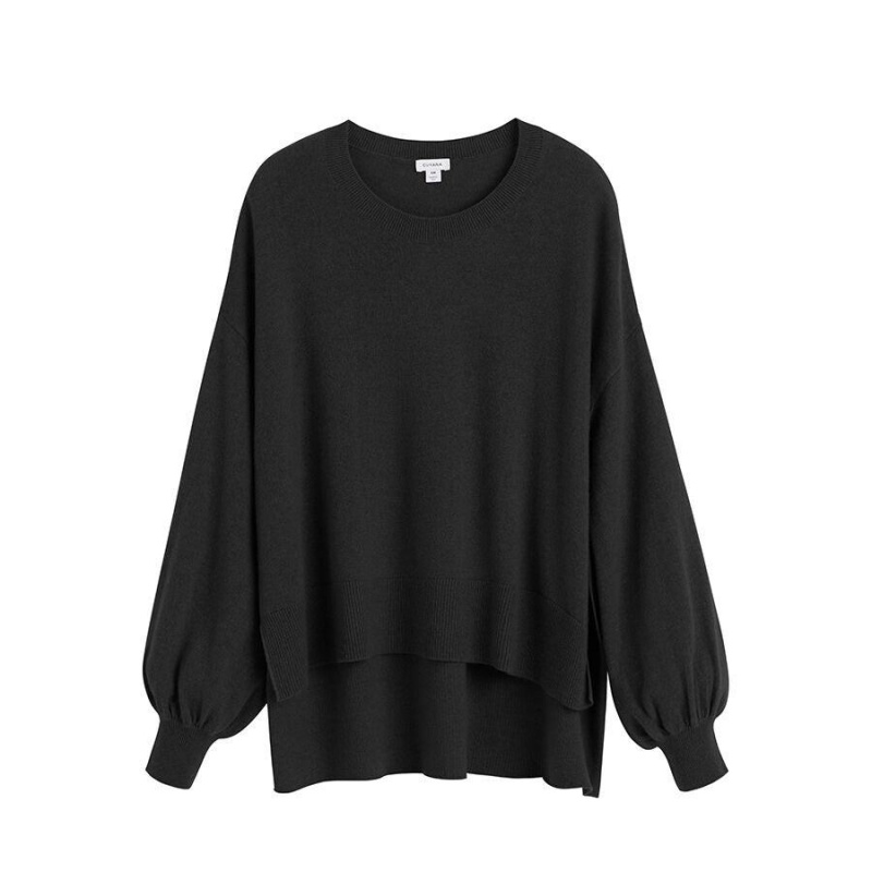 Swetry Damskie Cuyana Single-Origin Cashmere Open Side Czarne | KGB1396XQ