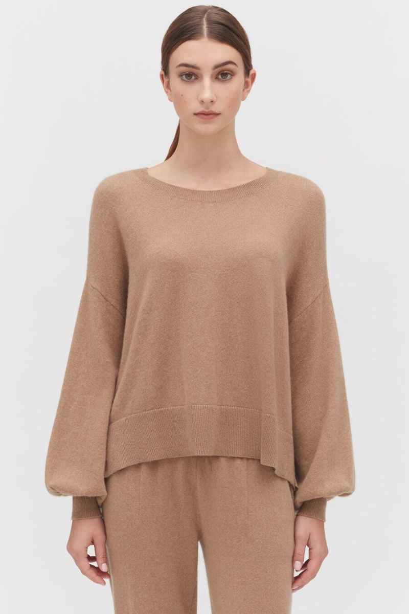 Swetry Damskie Cuyana Single-Origin Cashmere Open Side Brązowe | UAU1745HD