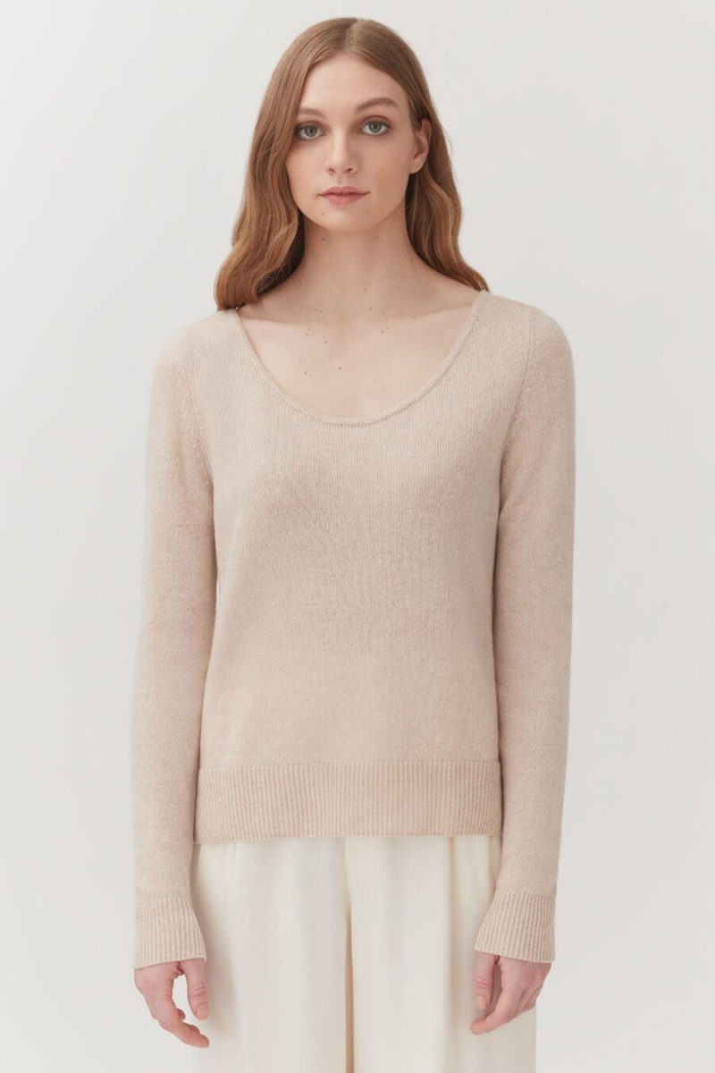 Swetry Damskie Cuyana Single-Origin Cashmere Scoop Neck Beżowe | COI5219JH