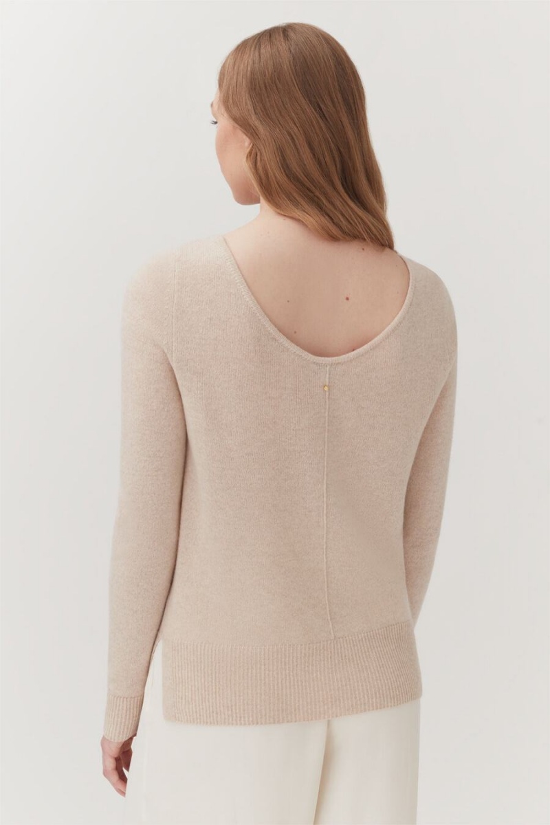 Swetry Damskie Cuyana Single-Origin Cashmere Scoop Neck Beżowe | COI5219JH