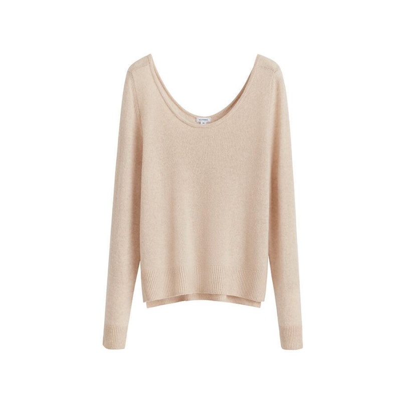 Swetry Damskie Cuyana Single-Origin Cashmere Scoop Neck Beżowe | COI5219JH