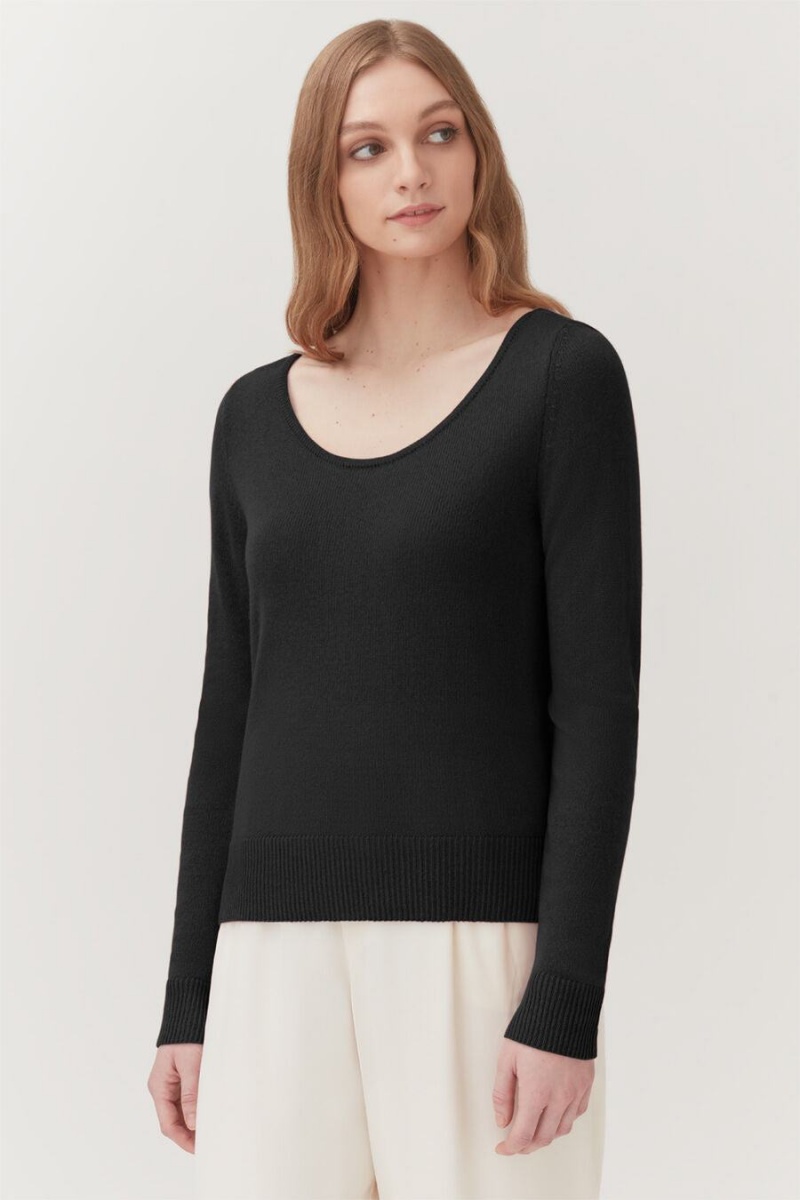 Swetry Damskie Cuyana Single-Origin Cashmere Scoop Neck Czarne | EVY3977LO