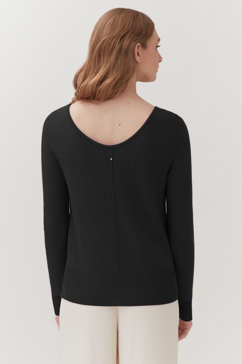 Swetry Damskie Cuyana Single-Origin Cashmere Scoop Neck Czarne | EVY3977LO