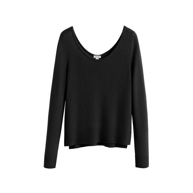 Swetry Damskie Cuyana Single-Origin Cashmere Scoop Neck Czarne | EVY3977LO