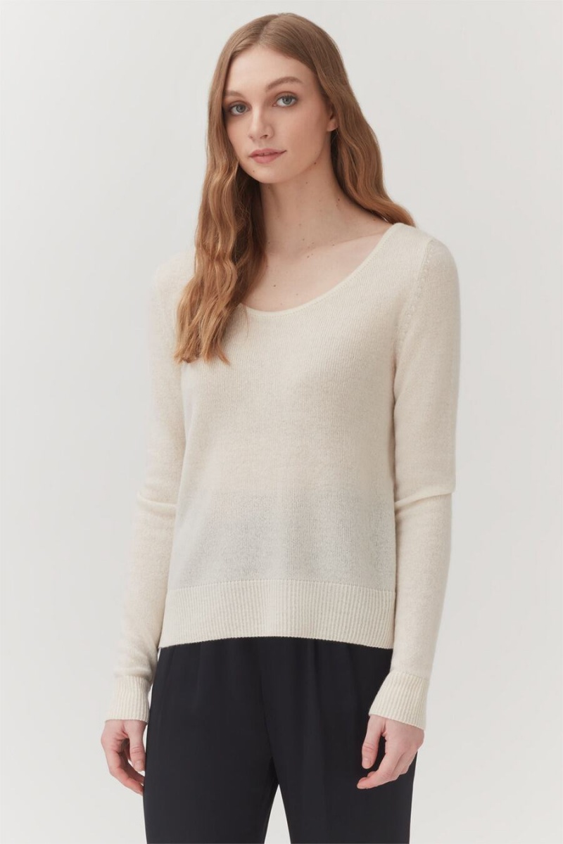 Swetry Damskie Cuyana Single-Origin Cashmere Scoop Neck Białe | YWZ9233VU