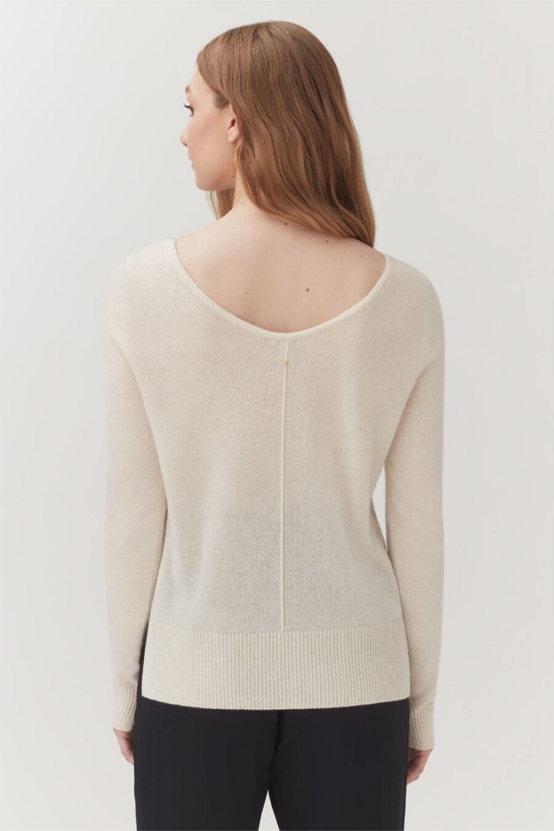 Swetry Damskie Cuyana Single-Origin Cashmere Scoop Neck Białe | YWZ9233VU