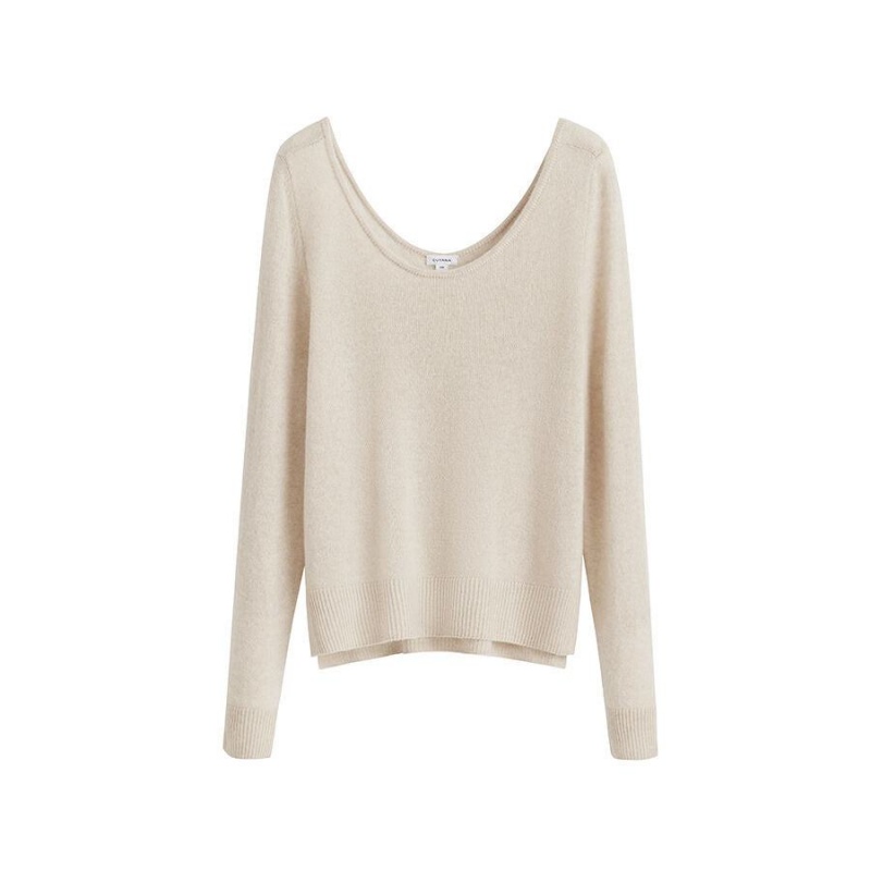 Swetry Damskie Cuyana Single-Origin Cashmere Scoop Neck Białe | YWZ9233VU