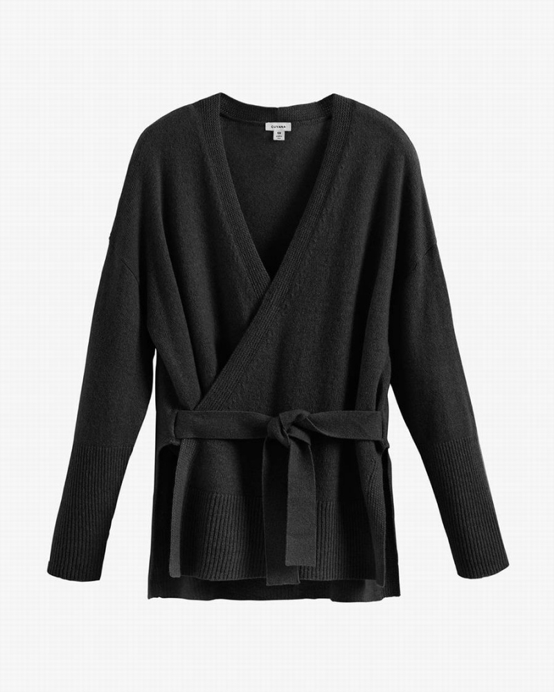 Swetry Damskie Cuyana Single Origin Cashmere Wrap Czarne | BOI9771VS